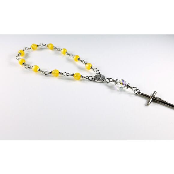 St. Benedict One Decade Rosary, Vintage Swarovski Our Father Bead, Handmade - Picture 9 of 10